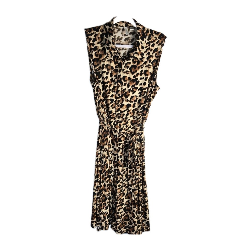 Tacera Leopard Print Belted Shirt Dress Womens 2X Classic Neutral Mob Wife